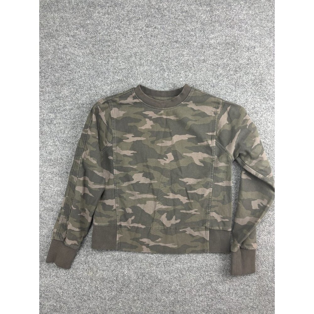 Athleta Farallon Sweatshirt Women's XXS Printed Green Camo Relaxed Fit Crew Neck